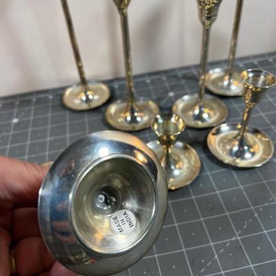 Silver Plated Brass Candle Sticks SET of (7) 