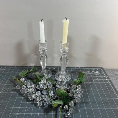 Crystal Candle Sticks and Clear Resin Grapes