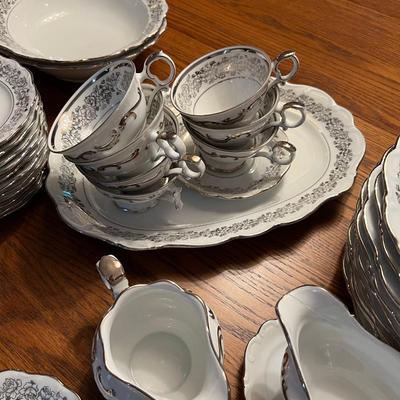 Super Lot of  Absolutely LOVELY Bavarian CHINA Silver edged Rose design 