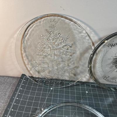 Glass Holiday Serving Platters and Punch Bowl