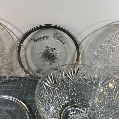 Glass Holiday Serving Platters and Punch Bowl