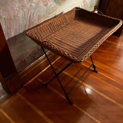 Wicker with Iron Base Serving Tray Table
