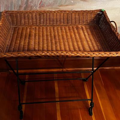 Wicker with Iron Base Serving Tray Table