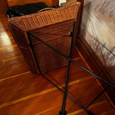 Wicker with Iron Base Serving Tray Table