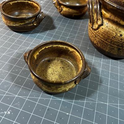Studio Art Pottery: Matching  Soup Tureen with lid  and 6 Bowls 