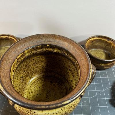 Studio Art Pottery: Matching  Soup Tureen with lid  and 6 Bowls 