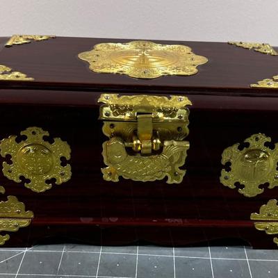 Asian Brass and Rosewood Jewelry Box
