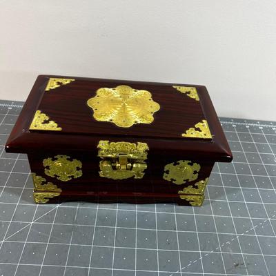 Asian Brass and Rosewood Jewelry Box