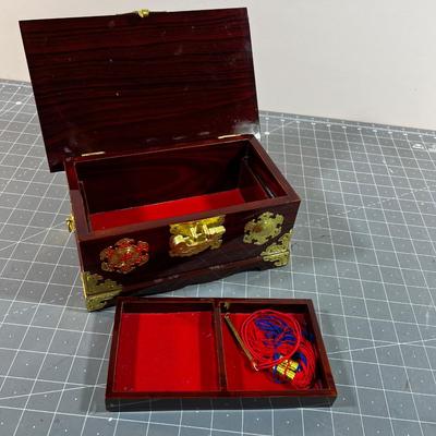 Asian Brass and Rosewood Jewelry Box