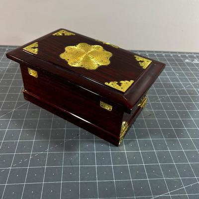 Asian Brass and Rosewood Jewelry Box