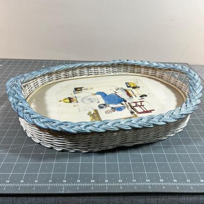 Norman Rockwell Tray, Wicker Basket Like