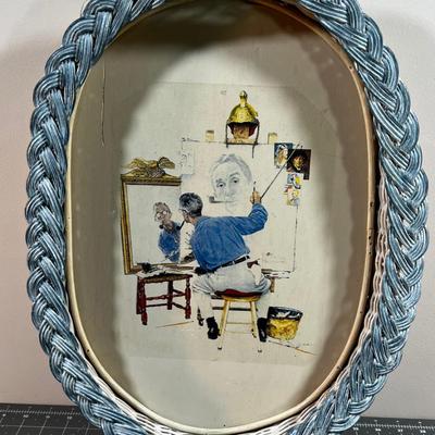 Norman Rockwell Tray, Wicker Basket Like