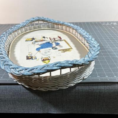 Norman Rockwell Tray, Wicker Basket Like