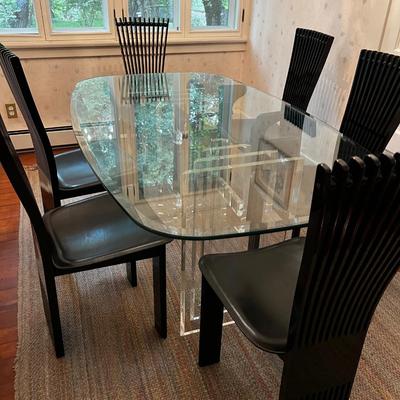 Modern Lucite Based Table, Glass and 6 Chairs Pietro Constantini