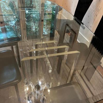 Modern Lucite Based Table, Glass and 6 Chairs Pietro Constantini