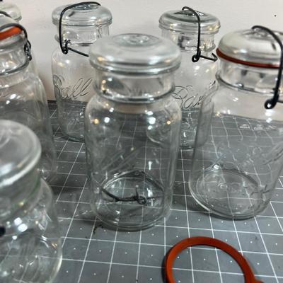 ANTIQUE COOL Old Glass top with Wire Lock Mason JARS 