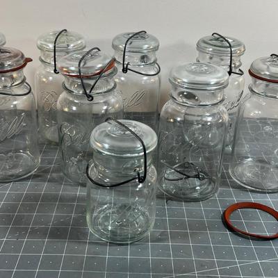 ANTIQUE COOL Old Glass top with Wire Lock Mason JARS 