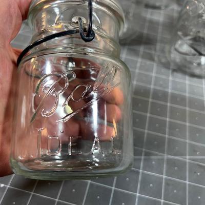 ANTIQUE COOL Old Glass top with Wire Lock Mason JARS 