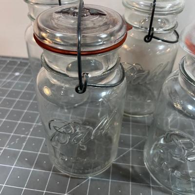 ANTIQUE COOL Old Glass top with Wire Lock Mason JARS 