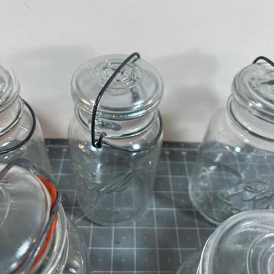 ANTIQUE COOL Old Glass top with Wire Lock Mason JARS 