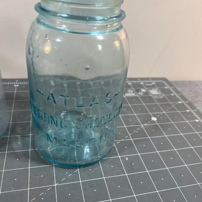 4 Blue BALL Mason Jars NO SHOULDER (OLD) 