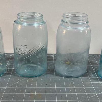 4 Blue BALL Mason Jars NO SHOULDER (OLD) 