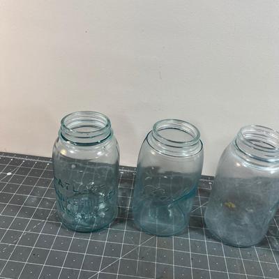 4 Blue BALL Mason Jars NO SHOULDER (OLD) 