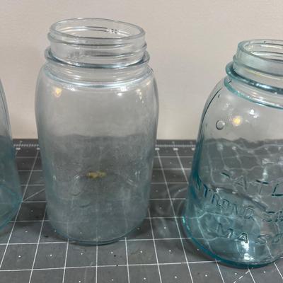 4 Blue BALL Mason Jars NO SHOULDER (OLD) 