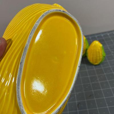 CORN Lot: Corn Holders, Corn Dishes and Dish Plus Salt & Pepper Corns
