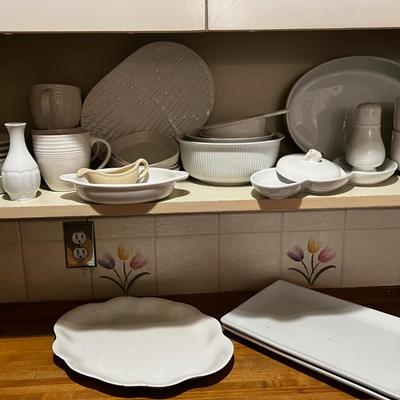 White Ceramic Serving ITEMS: Platters, Bowls, Cups, Etc.