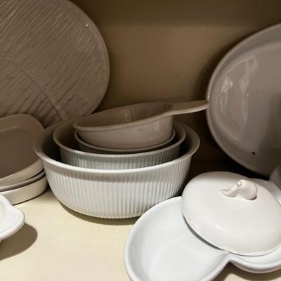 White Ceramic Serving ITEMS: Platters, Bowls, Cups, Etc.