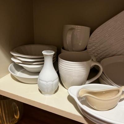 White Ceramic Serving ITEMS: Platters, Bowls, Cups, Etc.