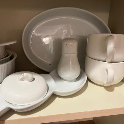 White Ceramic Serving ITEMS: Platters, Bowls, Cups, Etc.