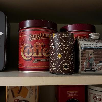 2 Shelves of Decorative Collectible Tins