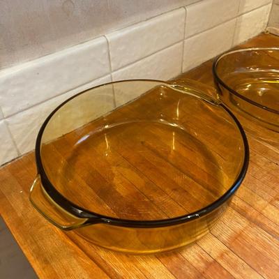 3 YELLOW Amber Glass Baking Dishes Marked Mexico
