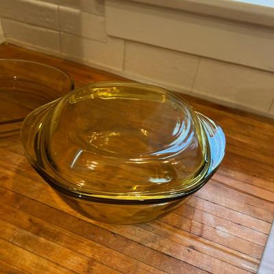 3 YELLOW Amber Glass Baking Dishes Marked Mexico