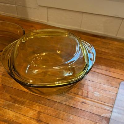 3 YELLOW Amber Glass Baking Dishes Marked Mexico