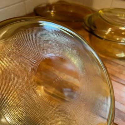 3 YELLOW Amber Glass Baking Dishes Marked Mexico