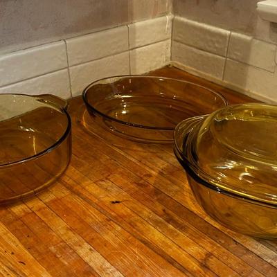 3 YELLOW Amber Glass Baking Dishes Marked Mexico