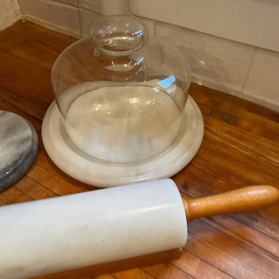 The Marble Set: Paper Towel, Rolling Pin and Covered Cheese Server
