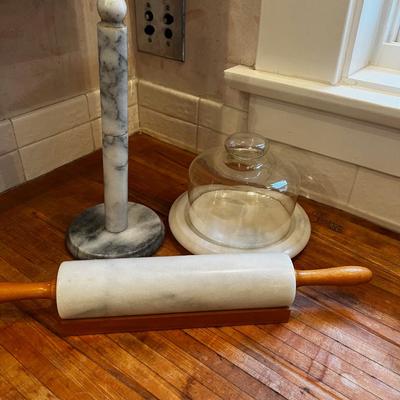 The Marble Set: Paper Towel, Rolling Pin and Covered Cheese Server