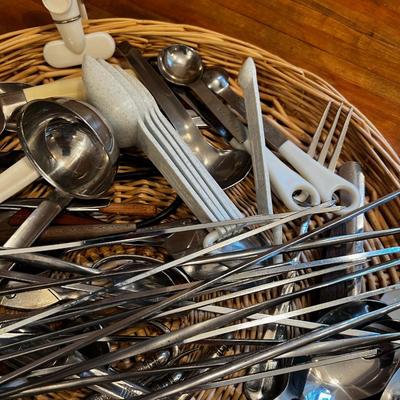 Mixed Tray of Utensil; Spoons, Knives, Skewers, Etc.
