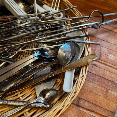 Mixed Tray of Utensil; Spoons, Knives, Skewers, Etc.