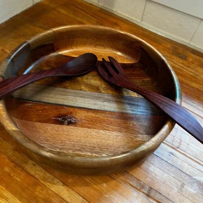 Wood Salad Bowl with Utensils 