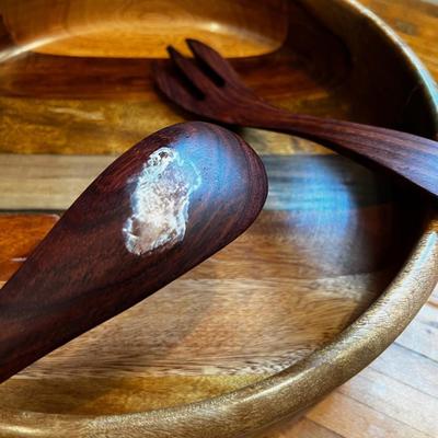 Wood Salad Bowl with Utensils 