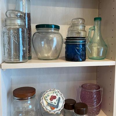 Covered Glass Containers (5) Includes 2 Planters Peanuts All Glass
