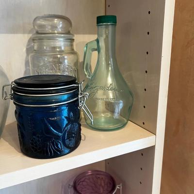 Covered Glass Containers (5) Includes 2 Planters Peanuts All Glass
