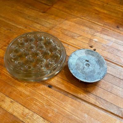 2 Flower Frogs; Glass and Metal 
