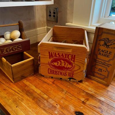 BOXES: Wood Egg caddy, Faux Eggs, Wasatch Ale, plus more. 