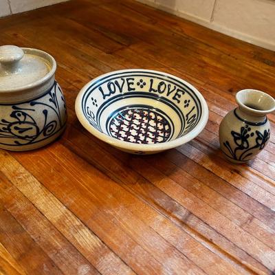 Studio Art Pottery : Vase, Bowl and Covered Jar
